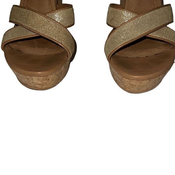 Ugg Jazmine Metallic Chestnut Gold Coast Cork Wedge Sandals Adjustable Sz 10 - Picture 6 of 9